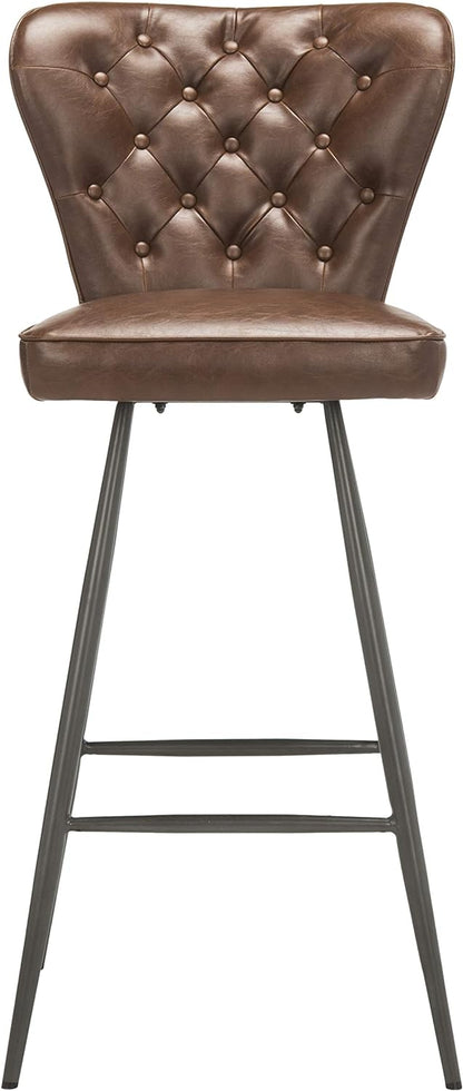 Aster Set of 2 Brown Tufted Bar Stools – PU Leather, Retro