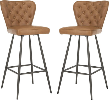 Aster Set of 2 Tufted Bar Stools – Camel PU Leather, Retro