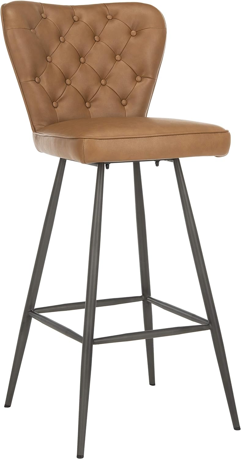 Aster Set of 2 Tufted Bar Stools – Camel PU Leather, Retro