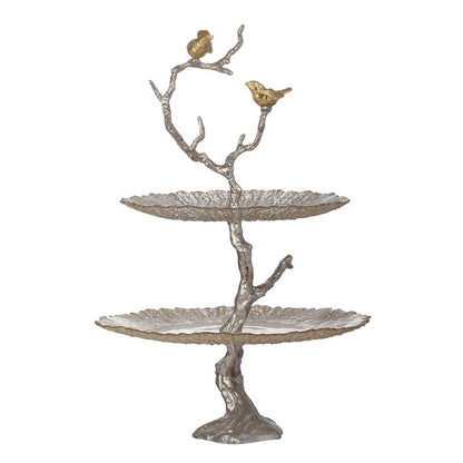 Atelier 2-Tier Serving Plates with Marble and Gold Birds