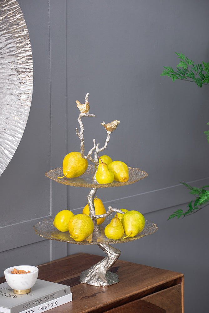 Atelier 2-Tier Serving Plates with Marble and Gold Birds