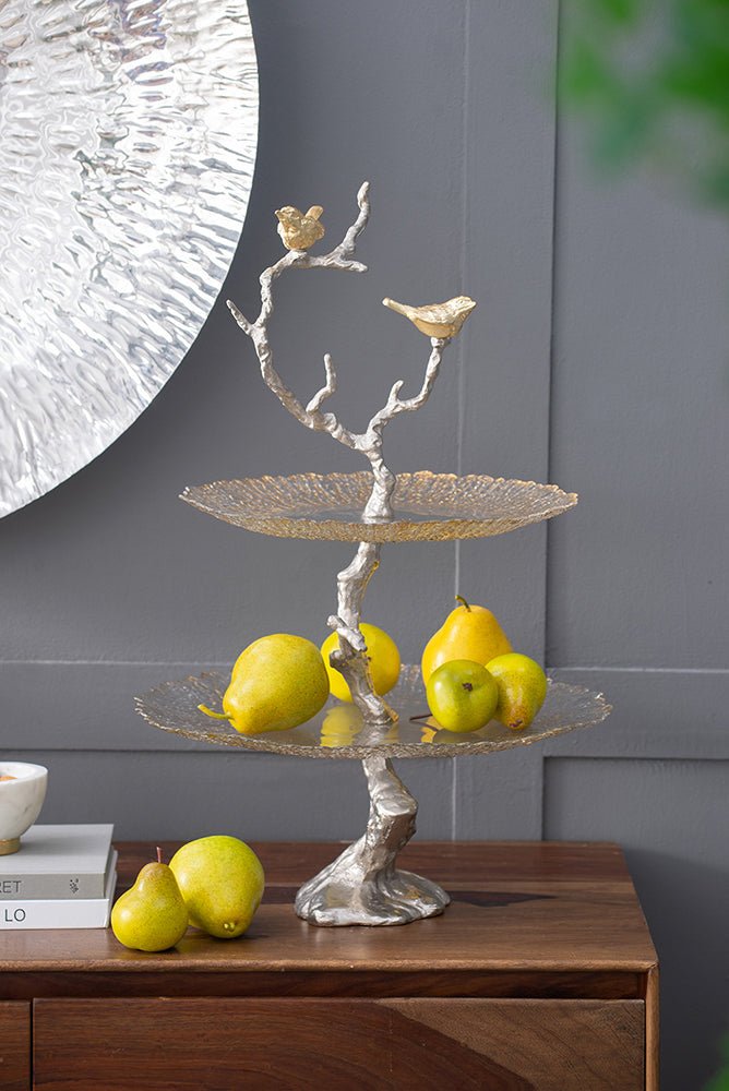 Atelier 2-Tier Serving Plates with Marble and Gold Birds