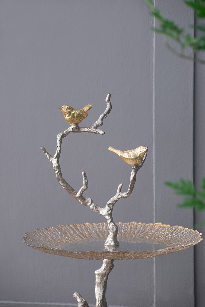 Atelier 2-Tier Serving Plates with Marble and Gold Birds