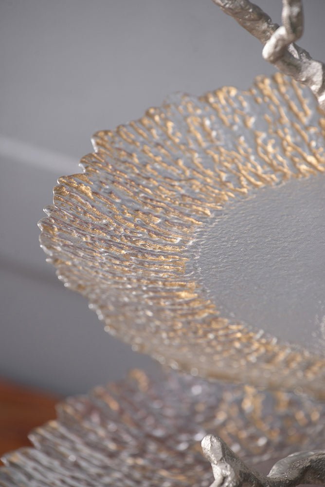 Atelier 2-Tier Serving Plates with Marble and Gold Birds