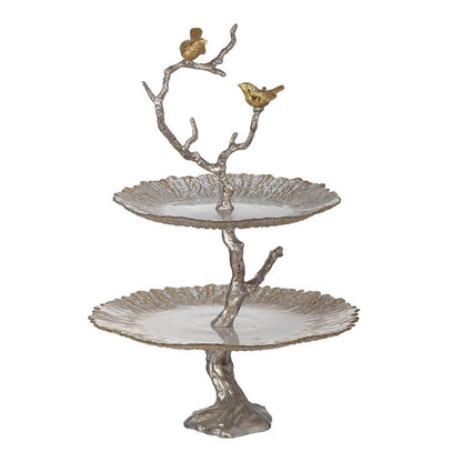 Atelier 2-Tier Serving Plates with Marble and Gold Birds