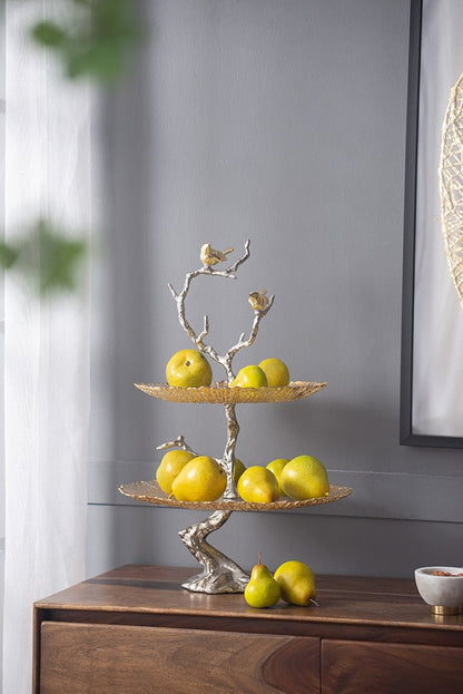 Atelier 2-Tier Serving Plates with Marble and Gold Birds