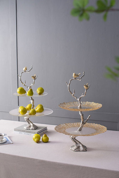 Atelier 2-Tier Serving Plates with Marble and Gold Birds