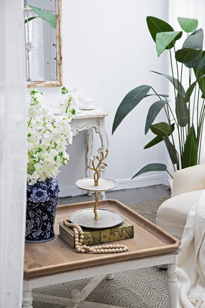 Cherry Blossom 2-Tier Stand with Gold Stem & Silver Trays