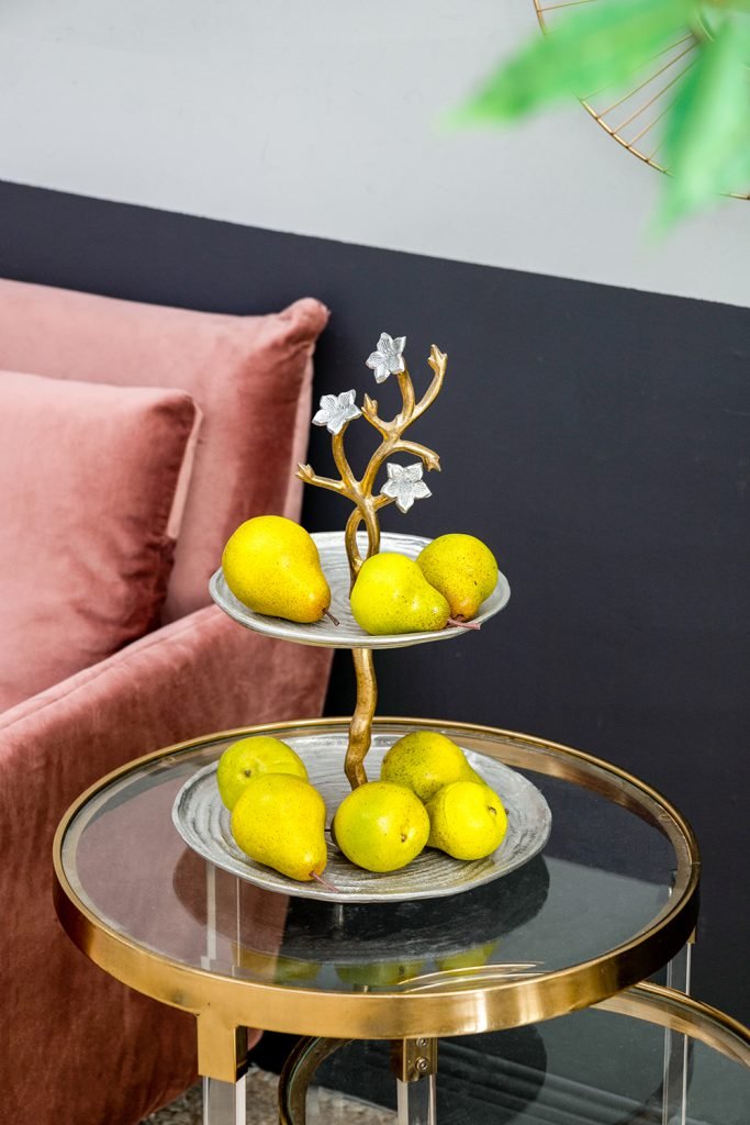 Cherry Blossom 2-Tier Stand with Gold Stem & Silver Trays