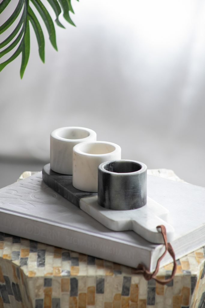 Jayce Marble Condiment Cups & Tray Set of 4 for Serving