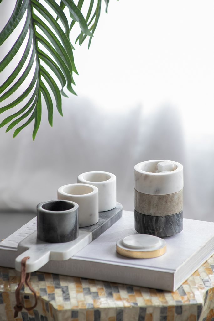 Jayce Marble Condiment Cups & Tray Set of 4 for Serving