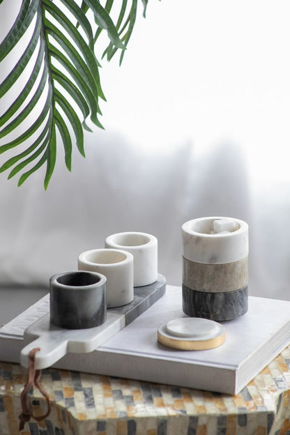 Jayce Marble Condiment Cups & Tray Set of 4 for Serving