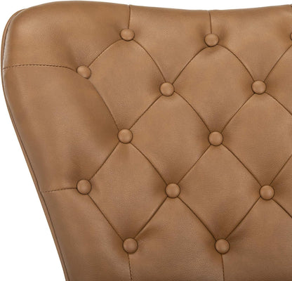 Aster Set of 2 Tufted Bar Stools – Camel PU Leather, Retro