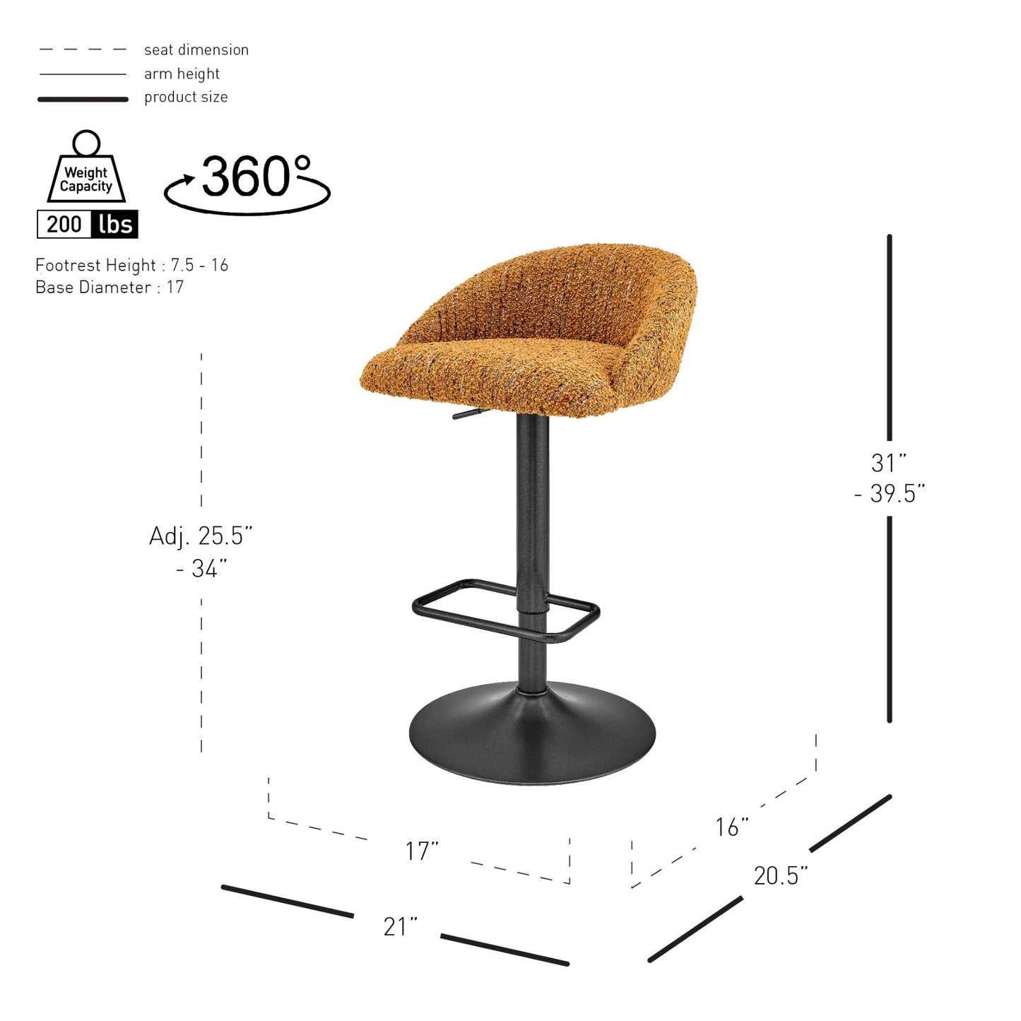 Jorrell Gaslift Swivel Bar Stool – Zenith Mustard Fabric