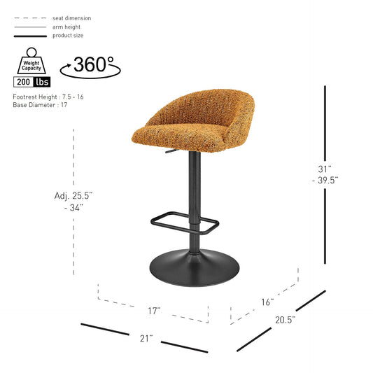 Jorrell Gaslift Swivel Bar Stool – Zenith Mustard Fabric