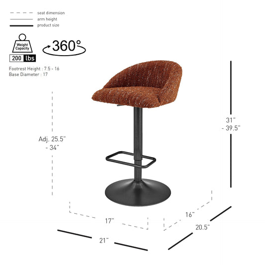 Jorrell Gaslift Swivel Bar Stool – Zenith Terracotta Fabric