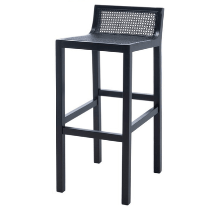 Saito Low Back Black Cane Bar Stool – 31.5H Seat Height