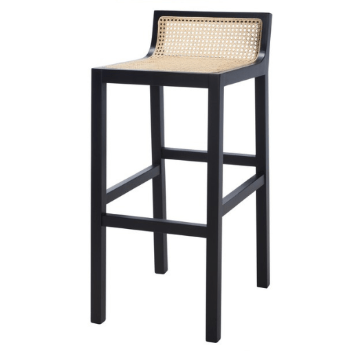 Saito Low Back Cane Bar Stool – Black Beech Wood, Natural