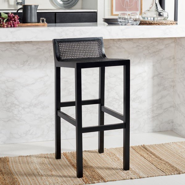 Saito Low Back Black Cane Bar Stool – 31.5H Seat Height