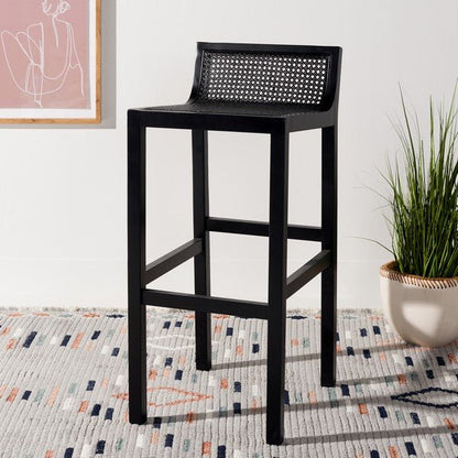 Saito Low Back Black Cane Bar Stool – 31.5H Seat Height