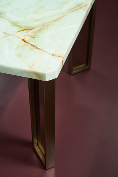 The Naturalist Green Onyx Dining Table with Brushed Gold Leg