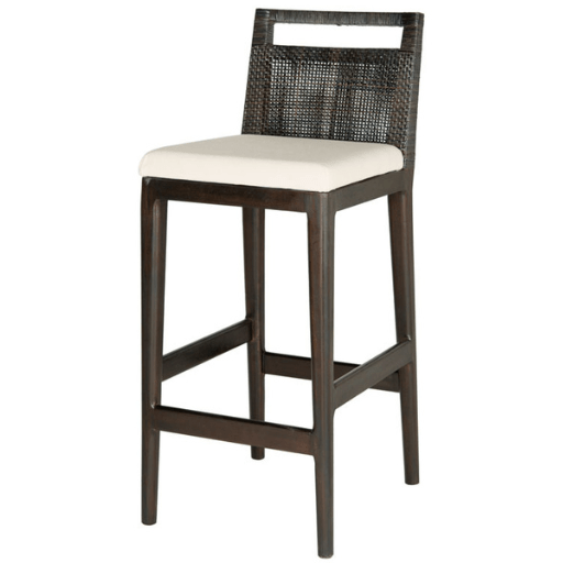Darin Bar Stool with Brown Rattan & White Cotton Cushion