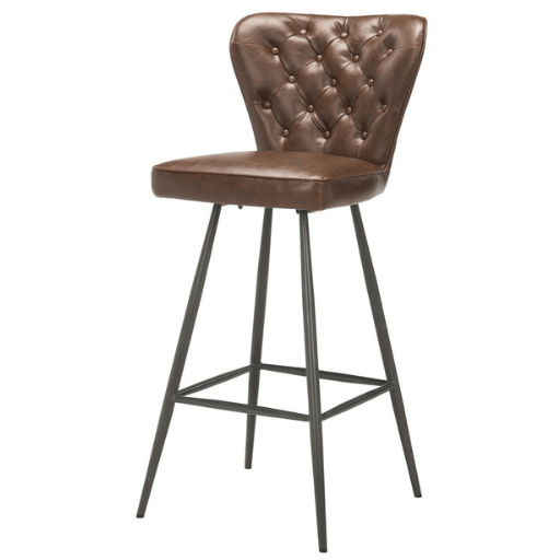 Aster Set of 2 Brown Tufted Bar Stools – PU Leather, Retro