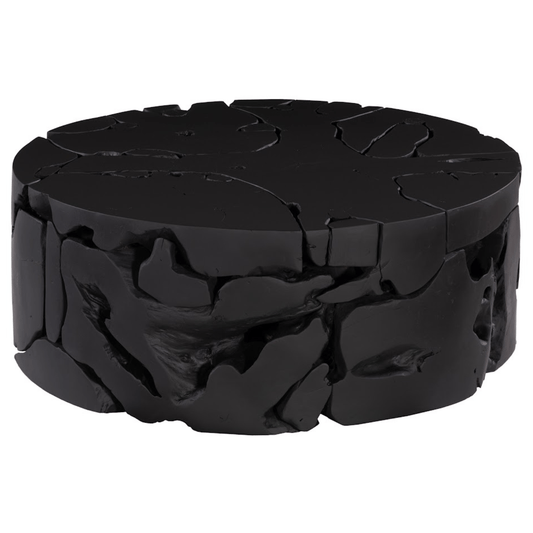 Teak Chunk Round Coffee Table – 36″ Black Reclaimed Wood