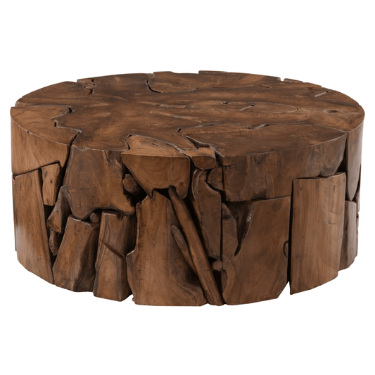 Teak Chunk Round Coffee Table – 36″ Reclaimed Wood