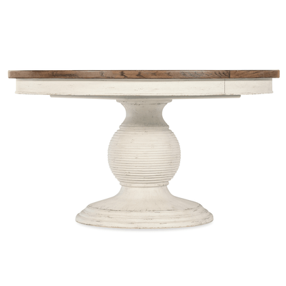 Americana Round Pedestal Dining Table with Leaf – Oak Veneer