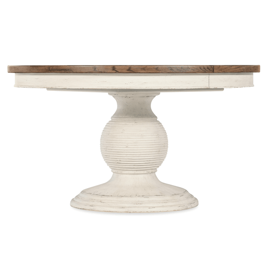 Americana Round Pedestal Dining Table with Leaf – Oak Veneer