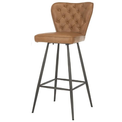 Aster Set of 2 Tufted Bar Stools – Camel PU Leather, Retro