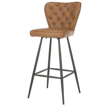 Aster Set of 2 Tufted Bar Stools – Camel PU Leather, Retro