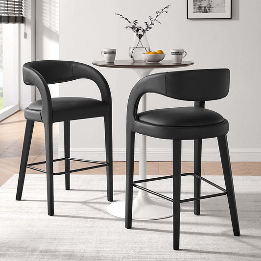 Pinnacle Set of 2 Vegan Leather Bar Stool in Black