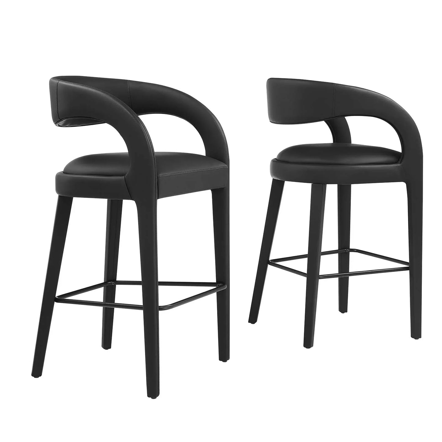 Pinnacle Set of 2 Vegan Leather Bar Stool in Black