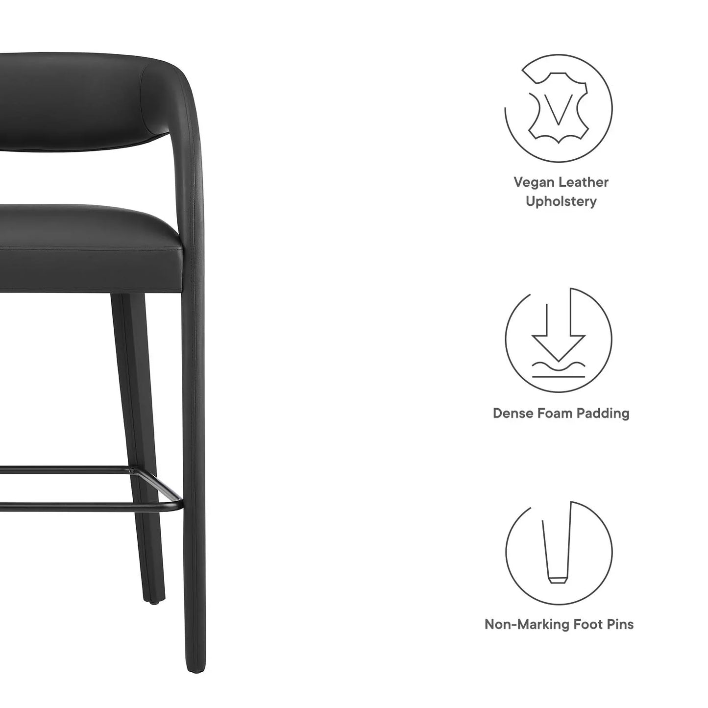 Pinnacle Set of 2 Vegan Leather Bar Stool in Black