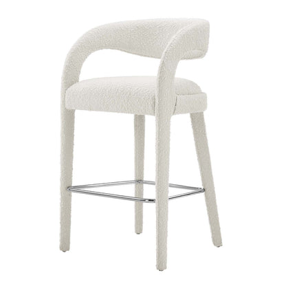 Pinnacle Set of 2 Boucle Upholstered Bar Stool in Ivory