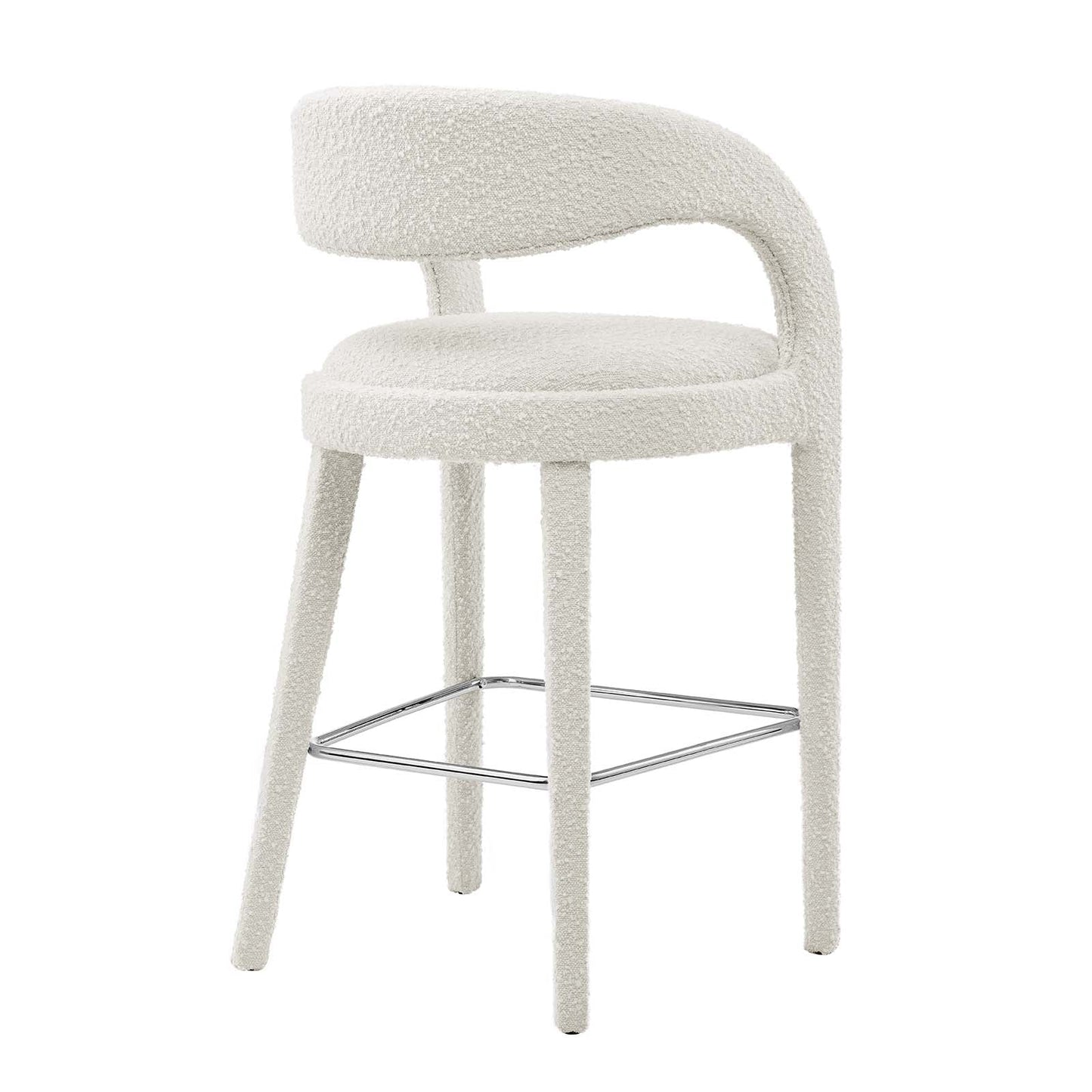 Pinnacle Set of 2 Boucle Upholstered Bar Stool in Ivory