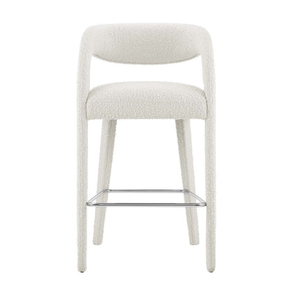 Pinnacle Set of 2 Boucle Upholstered Bar Stool in Ivory