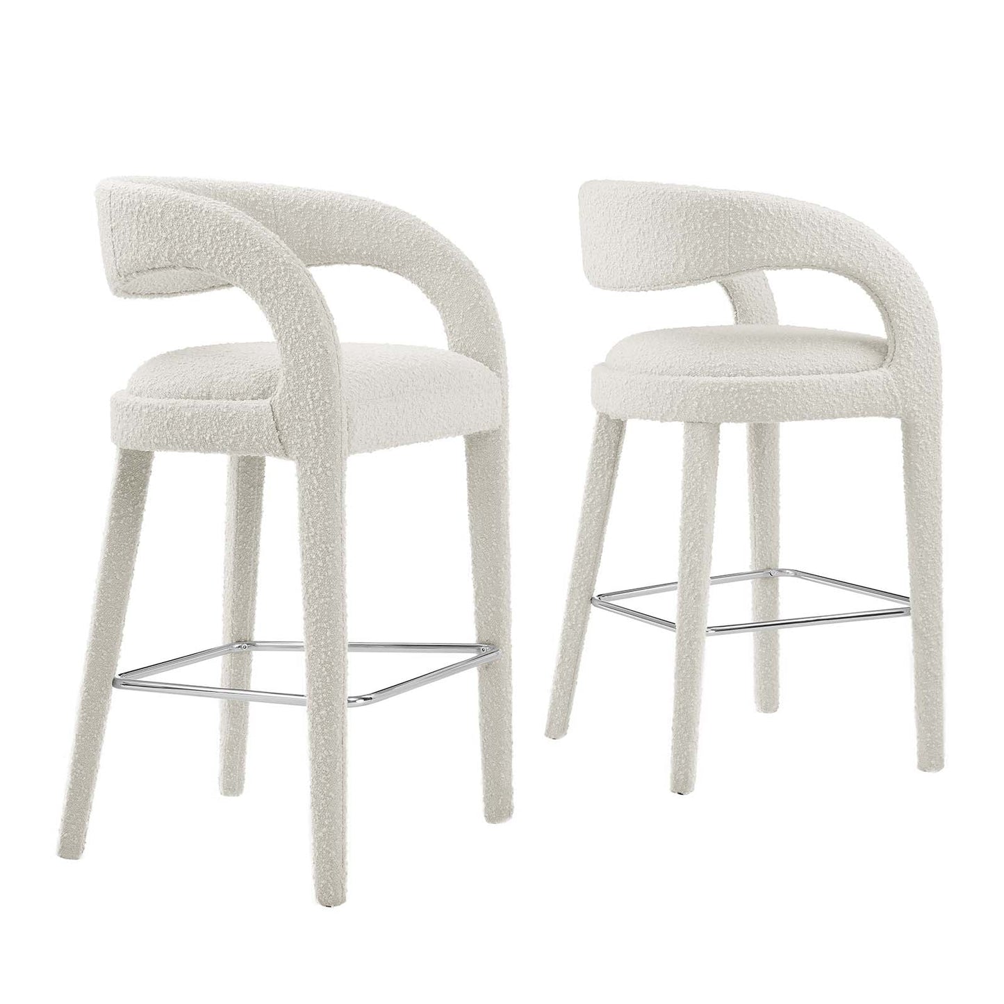 Pinnacle Set of 2 Boucle Upholstered Bar Stool in Ivory
