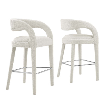 Pinnacle Set of 2 Boucle Upholstered Bar Stool in Ivory
