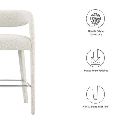 Pinnacle Set of 2 Boucle Upholstered Bar Stool in Ivory