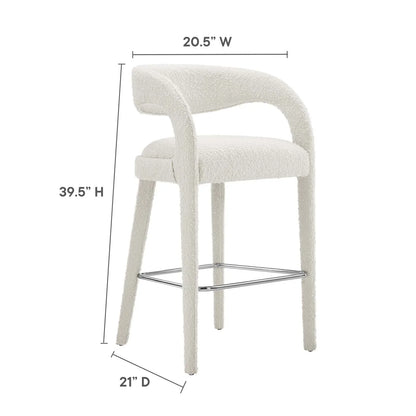 Pinnacle Set of 2 Boucle Upholstered Bar Stool in Ivory