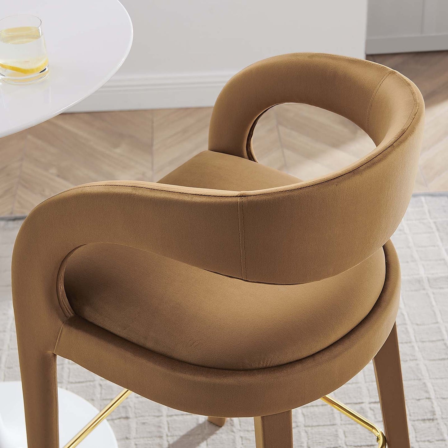 Pinnacle Set of 2 Performance Velvet Bar Stool in Cognac