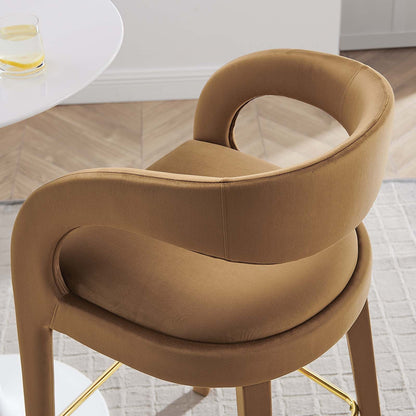 Pinnacle Set of 2 Performance Velvet Bar Stool in Cognac