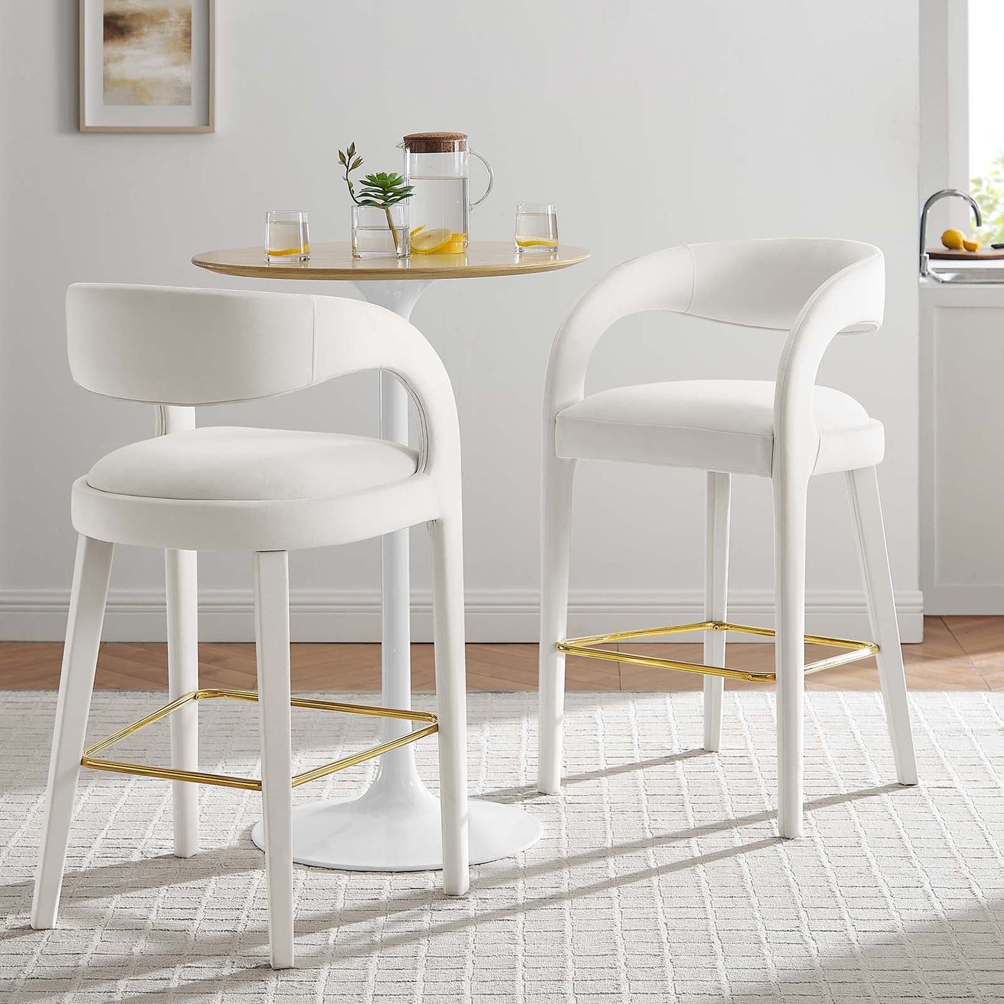 Pinnacle Set of 2 Performance Velvet Bar Stool in Ivory