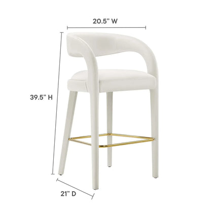 Pinnacle Set of 2 Performance Velvet Bar Stool in Ivory