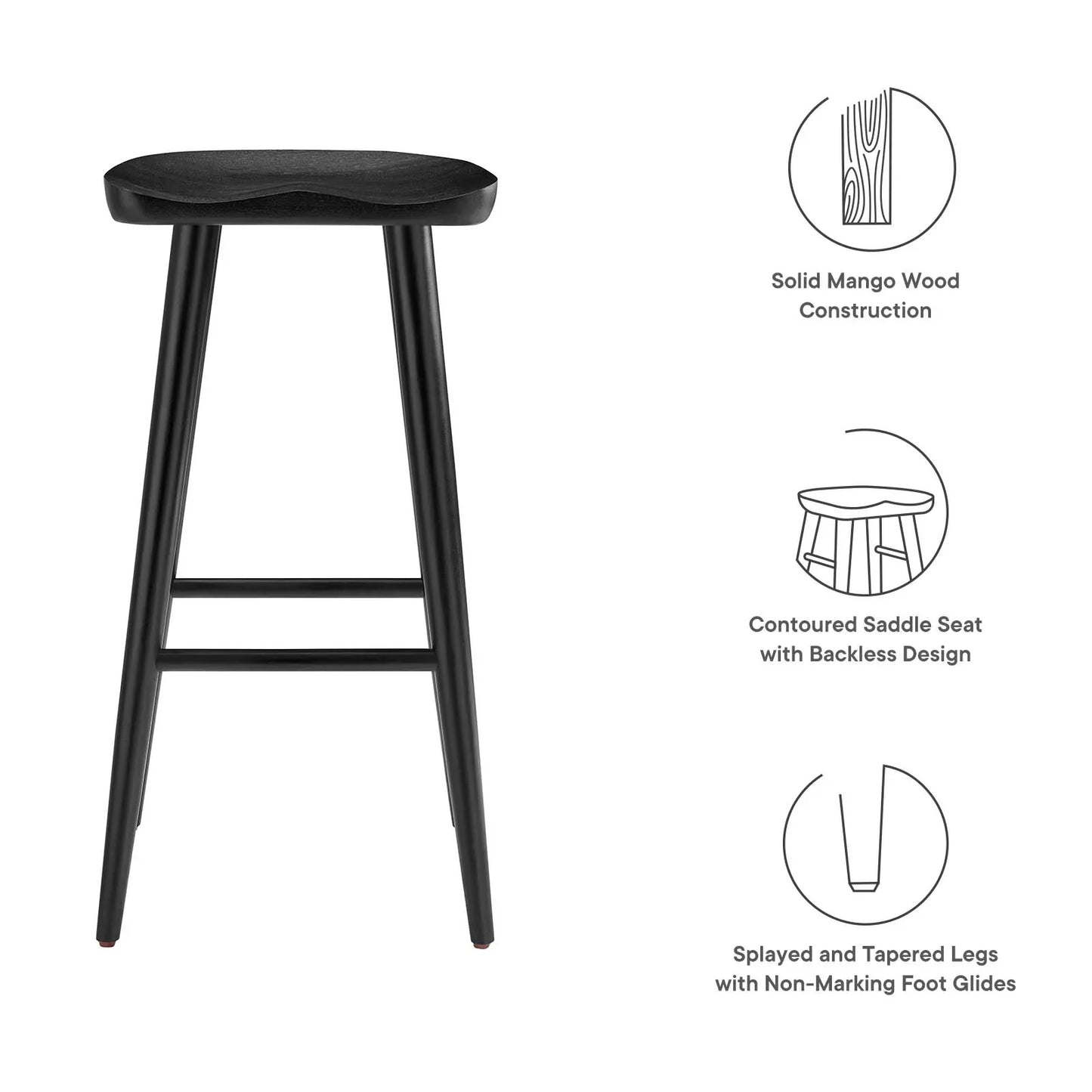 Saville Set of 2 Backless Bar Stools in Black