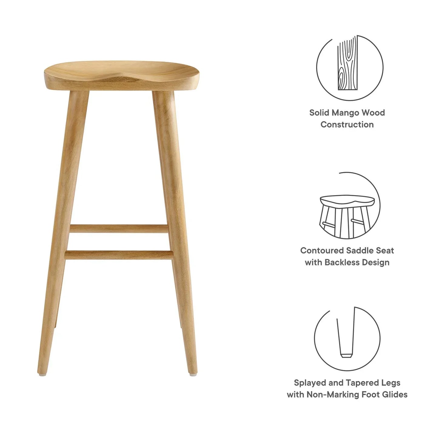 Saville Set of 2 Backless Bar Stools in Oak