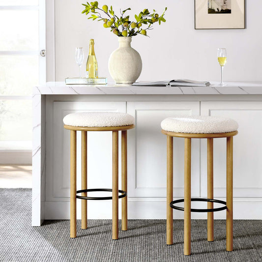 Fable Set of 2 Boucle Fabric Bar Stools in Oak